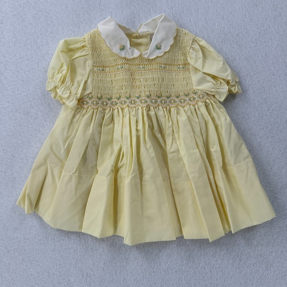 A Little Angel Yellow Smocked Baby Dress 18 Mo Dainty Flower Embroidery - Picture 3 of 11